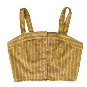 Full Tilt Linen Cotton Striped Crop Tank Top Button Front Smocked Boho Cottage-S